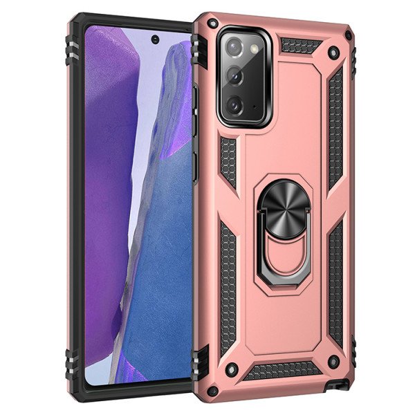 Wholesale Samsung Galaxy Note 20 Tech Armor Ring Grip Case with Metal Plate (Rose Gold)